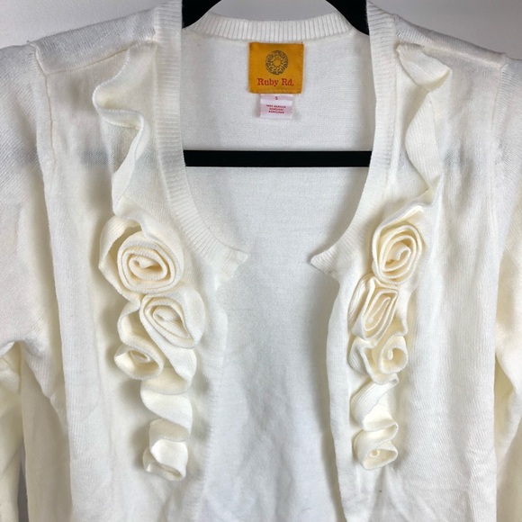 NWT Ruby Rd. Ivory cardigan with rose detail size: S - Picture 4 of 6